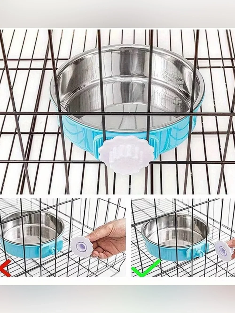 🥳 2 for $15 🥳 2 Small Pet Stainless Steel Clip-On Pink/Blue Food and Water Bowls
